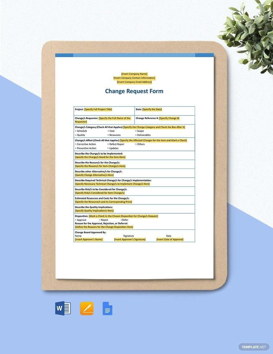 Free Change Request Templates - Download In Word, Google Docs in Change Request Form Sample Template
