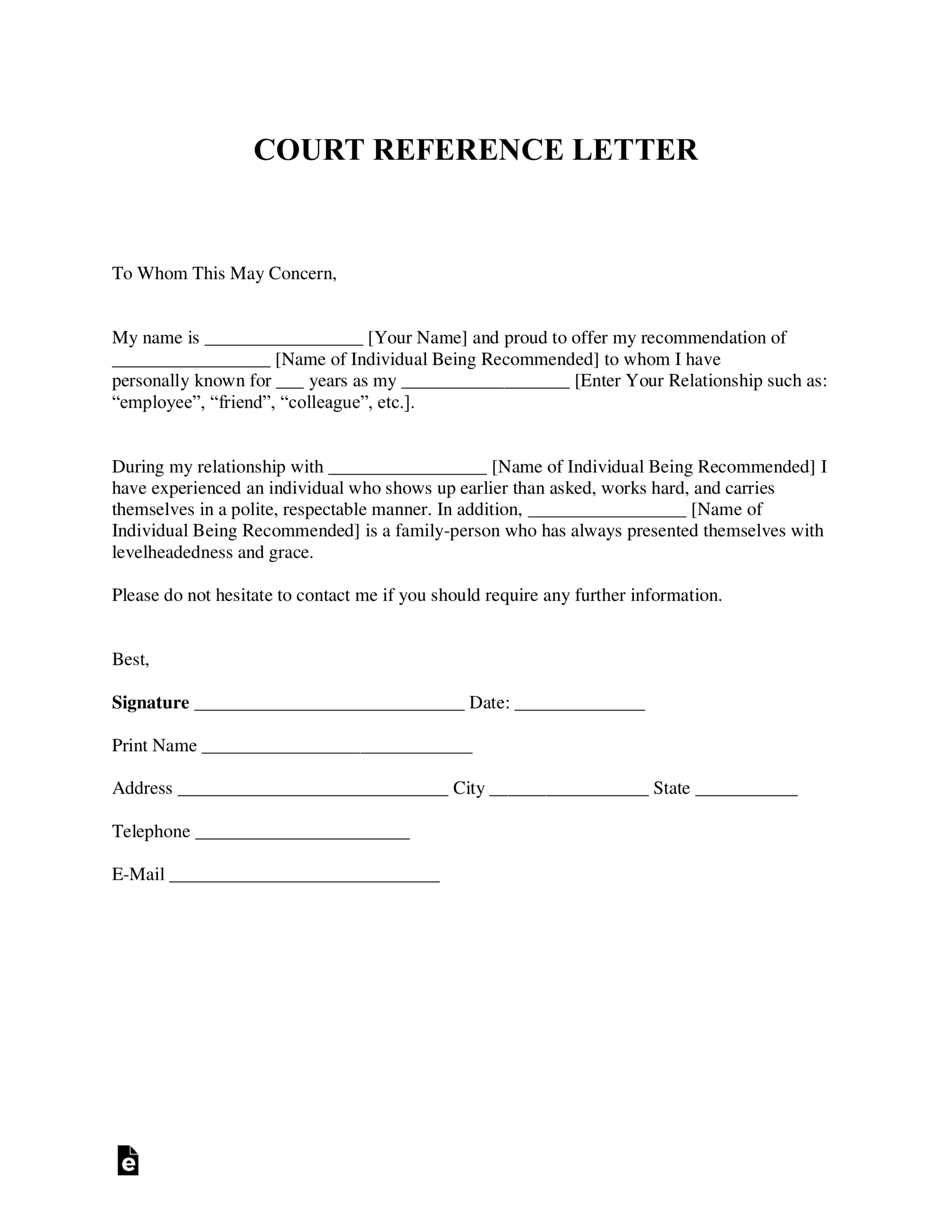 Free Character Reference Letter (For Court) Template - Samples for Character Reference Letter Template Sample