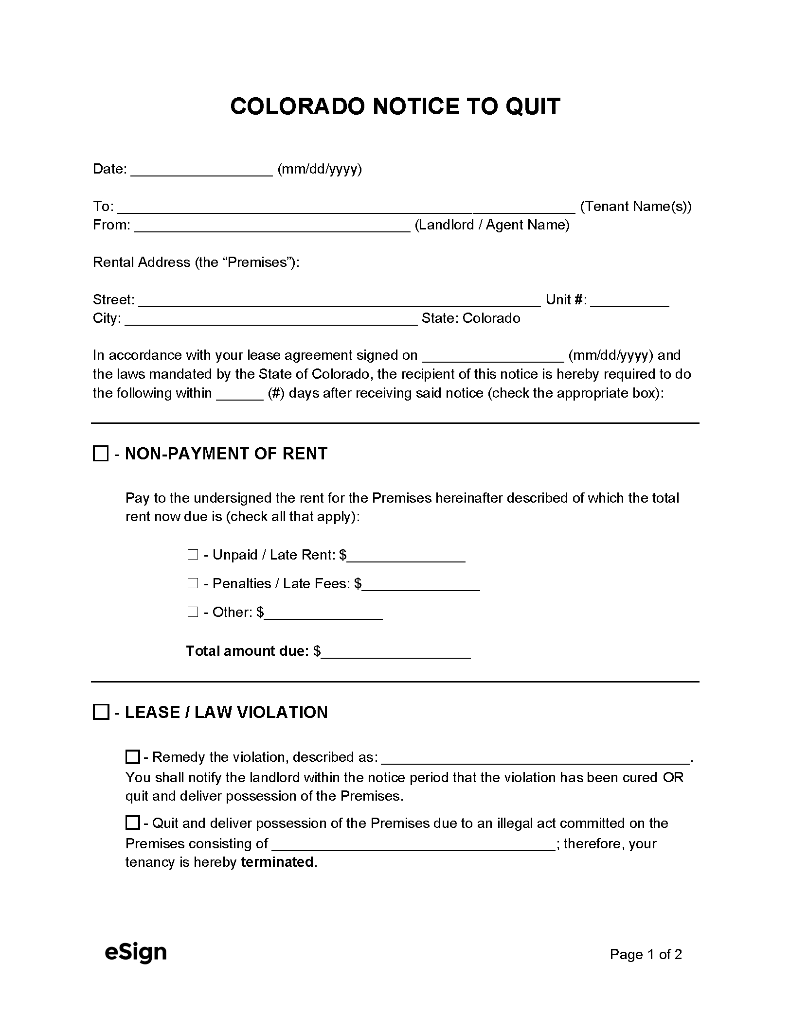 Free Colorado Eviction Notice Templates (3) | Pdf | Word for Eviction Notice Sample Template