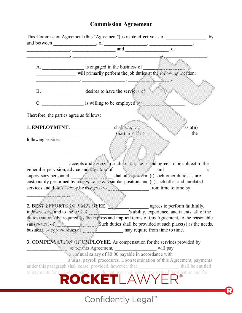 Free Commission Agreement Template &amp;amp; Faqs - Rocket Lawyer pertaining to Commission Agreement Sample Template