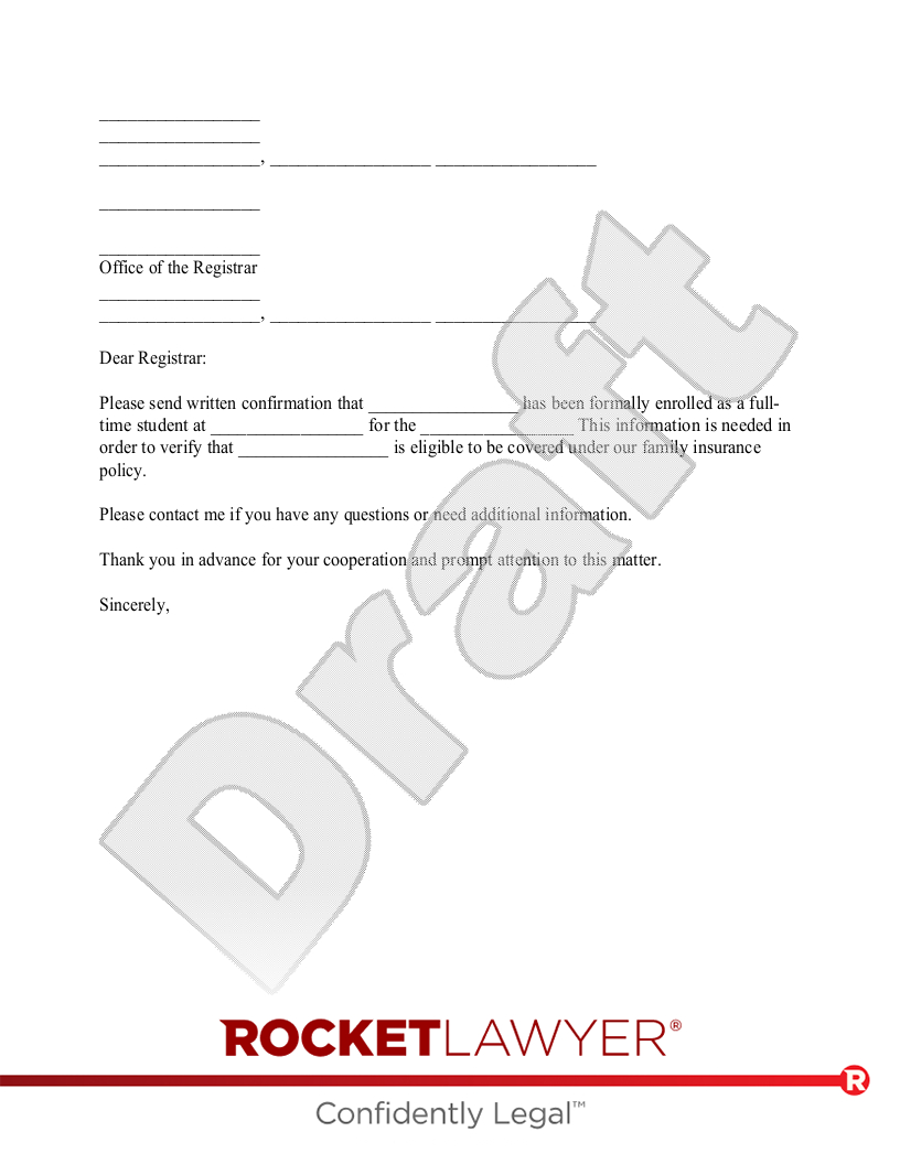 Free Confirmation Of Enrollment - Rocket Lawyer pertaining to Enrollment Verification Sample Letter Template