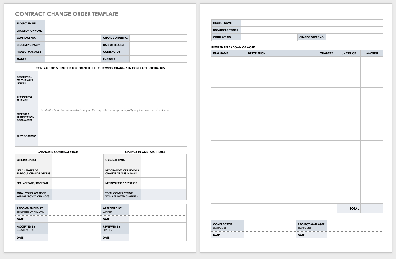 Free Construction Change Order Forms | Smartsheet in Change Request Template Sample