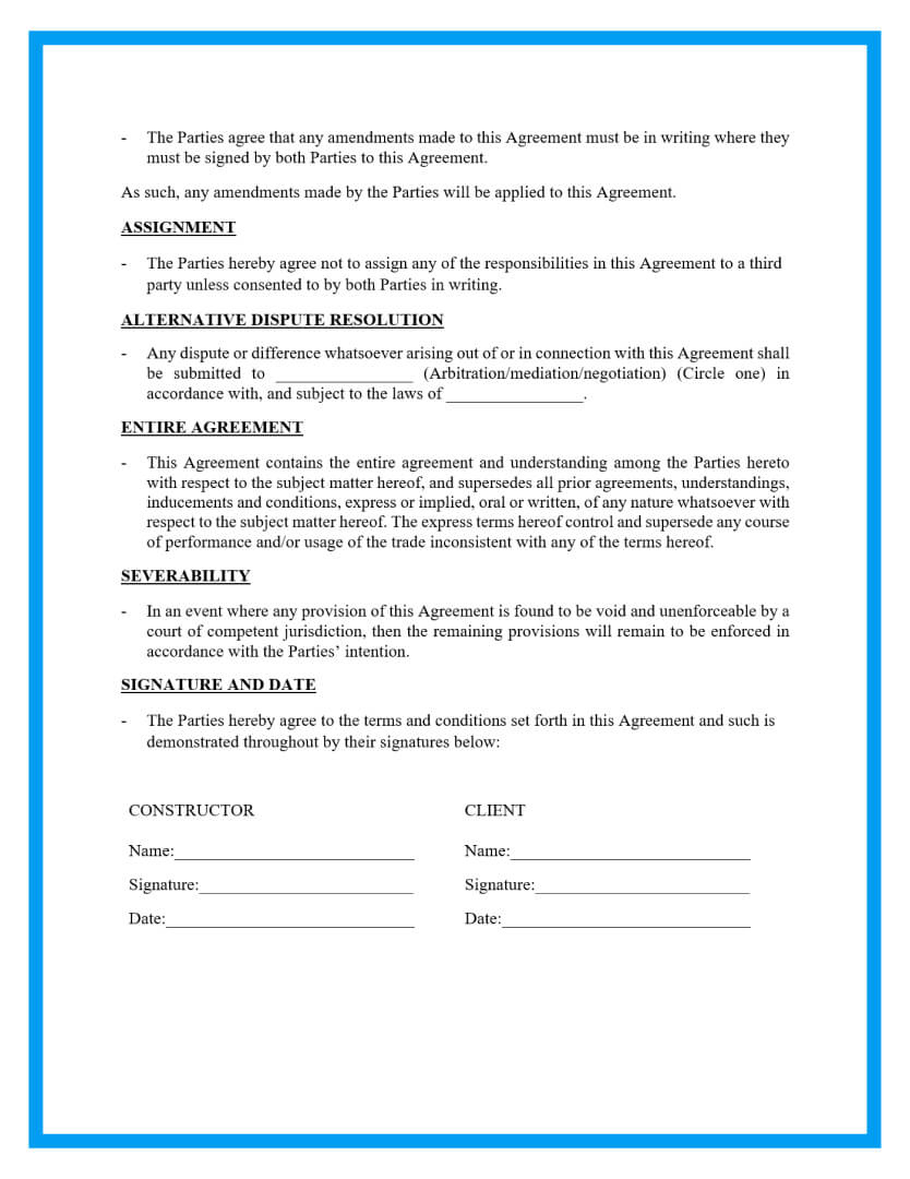 Free Construction Contracts Template with Construction Contract Template Sample