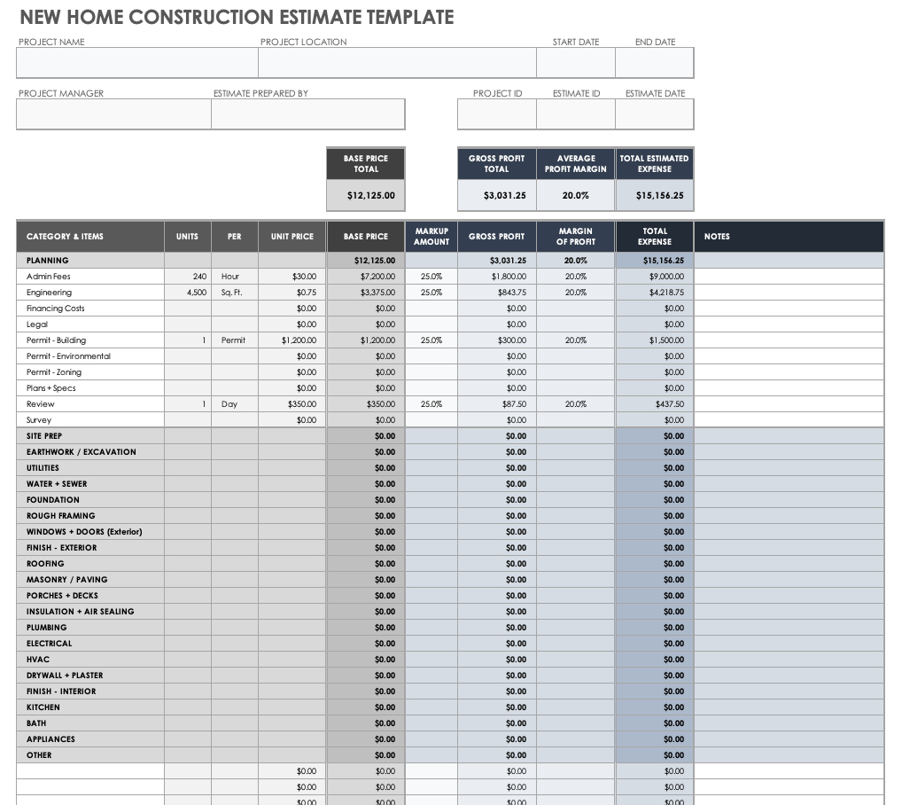 Free Construction Estimate Templates | Smartsheet throughout Construction Estimate Sample Template