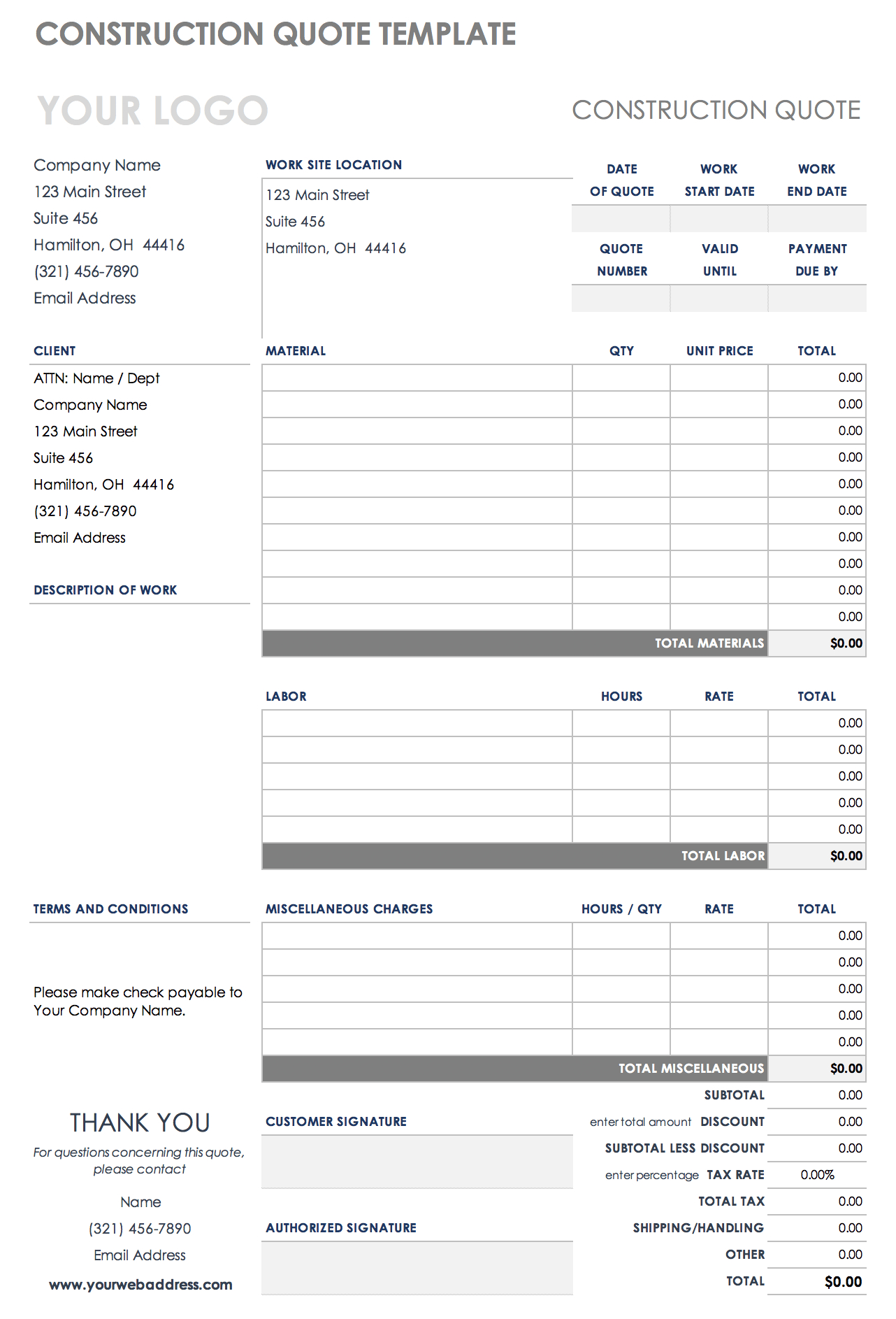 Free Construction Quote Templates | Smartsheet for Construction Estimate Sample Template