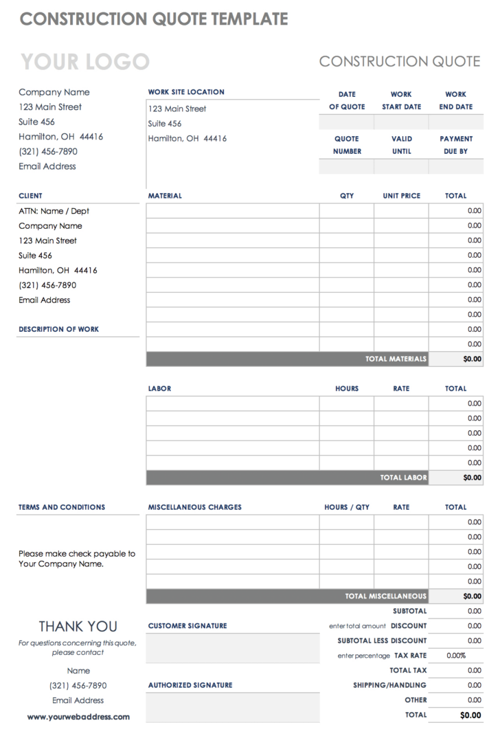 Quote Form Sample Template