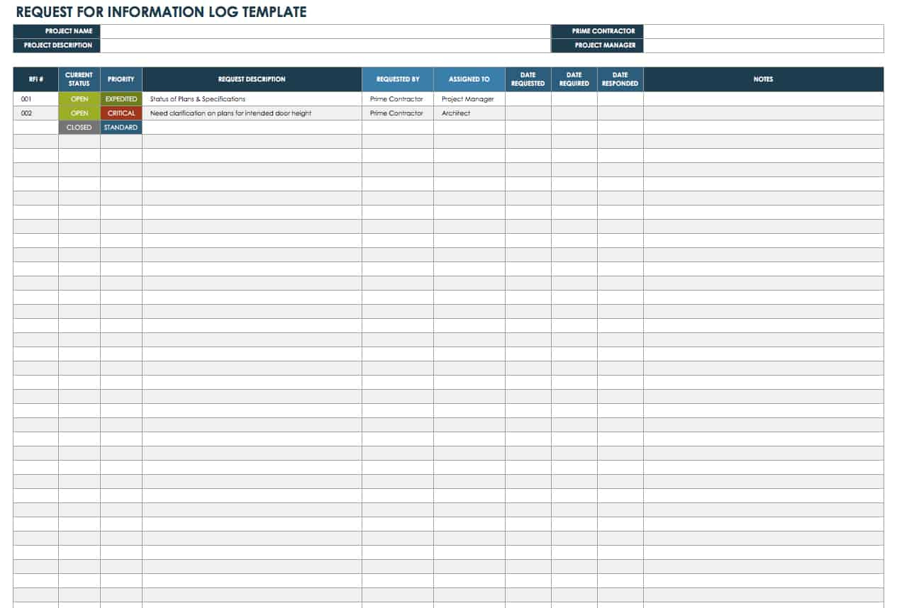 Free Construction Rfi Templates And Forms | Smartsheet for Rfi Sample Template