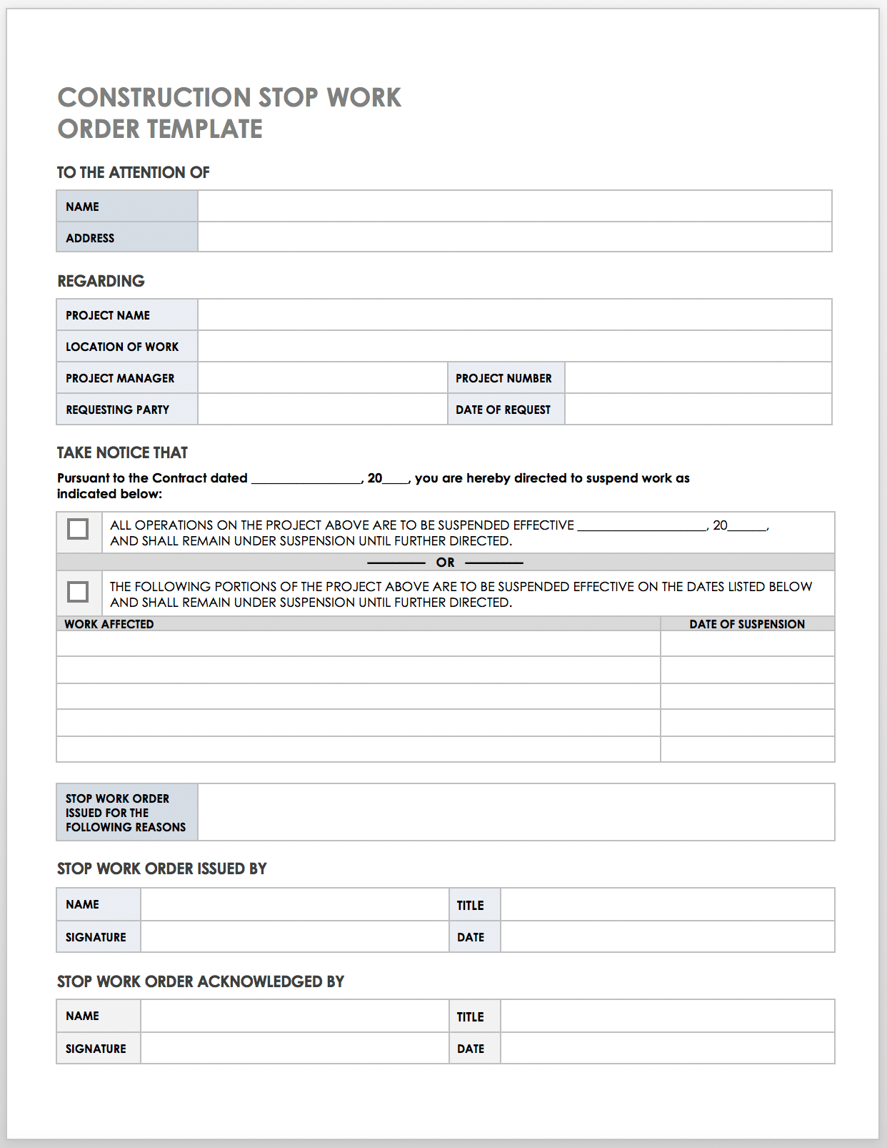 Free Construction Work Order Templates &amp;amp; Forms | Smartsheet in Work Order Form Template Sample