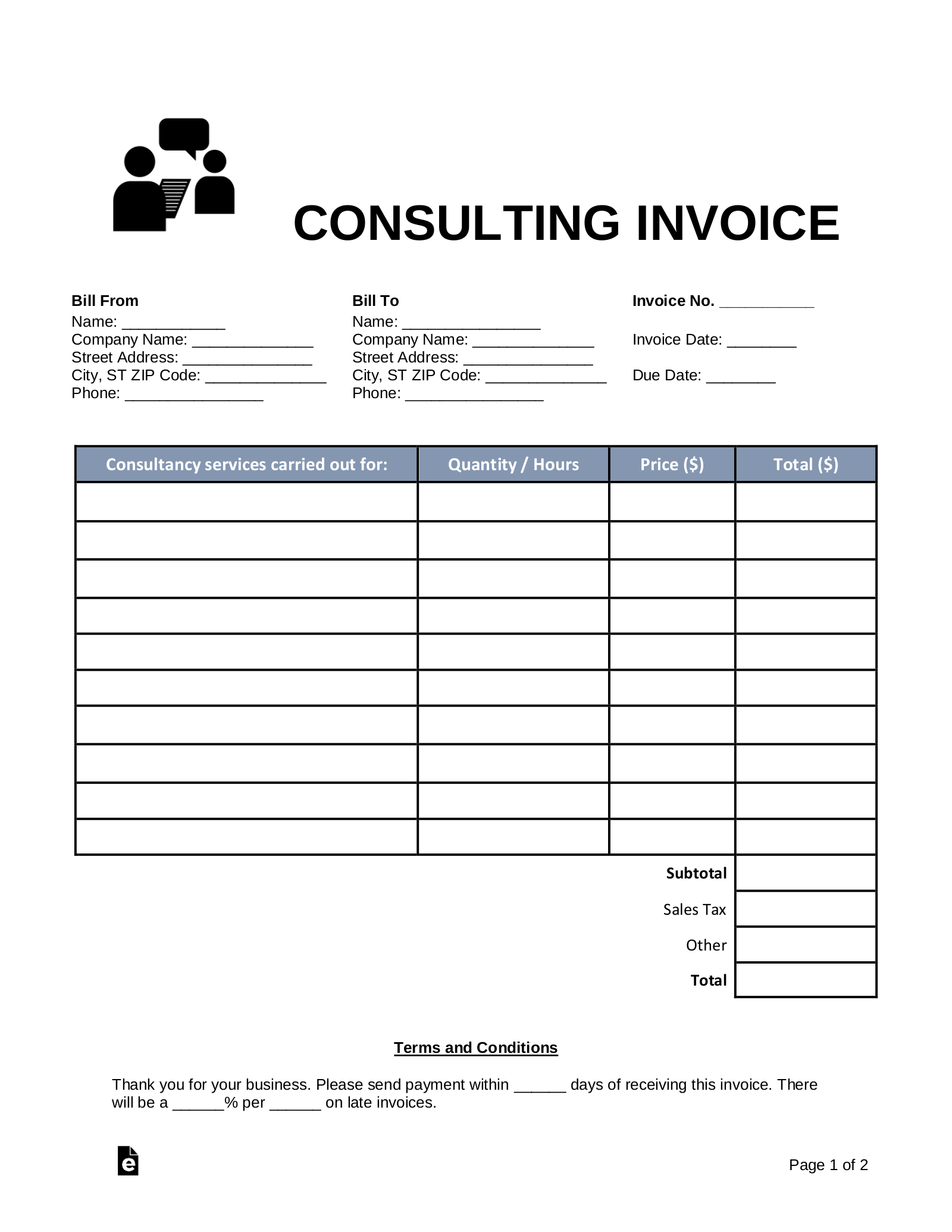 Free Consulting Invoice Template - Pdf | Word – Eforms for Consulting Services Invoice Sample Template