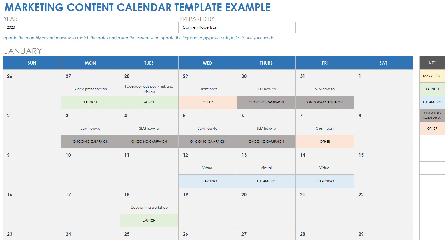 Free Content Calendar Templates And Examples | Smartsheet regarding Calendar Sample Template