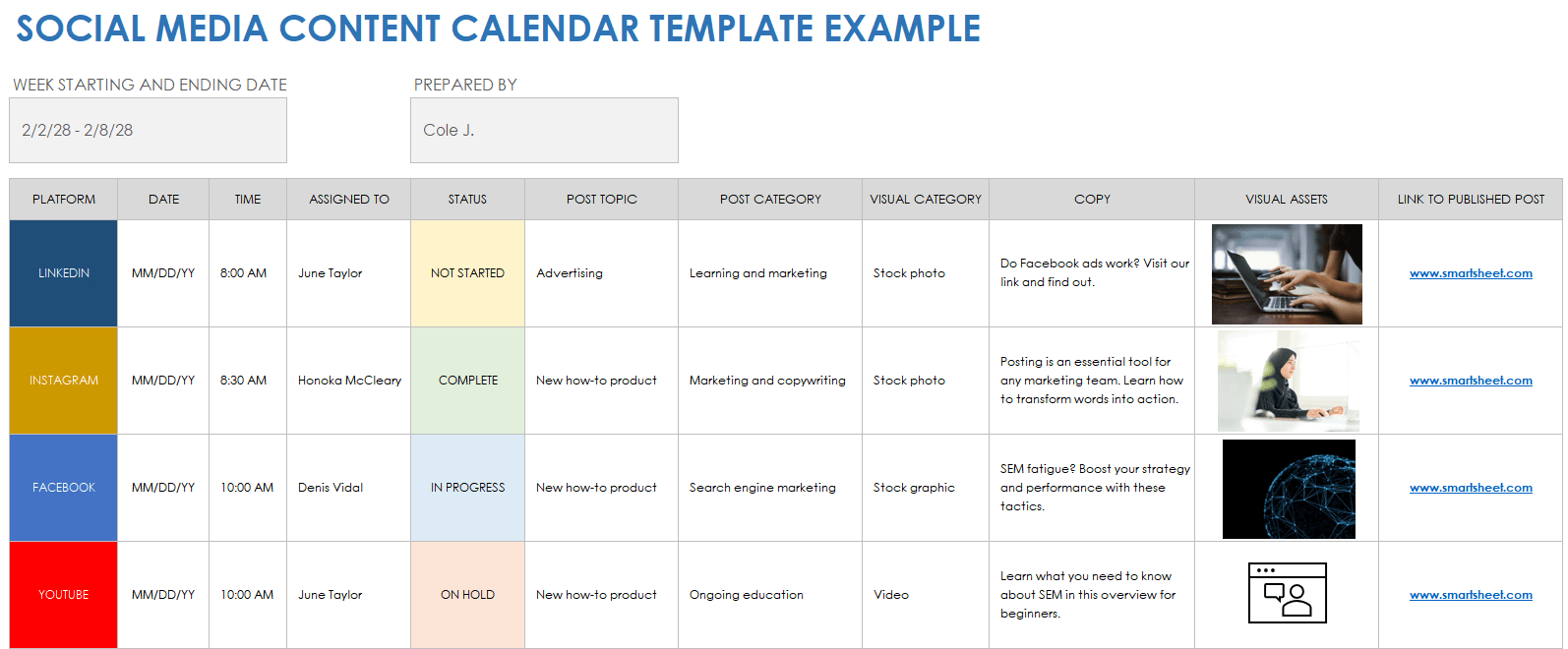 Free Content Calendar Templates And Examples | Smartsheet with Sample Editorial Calendar Template