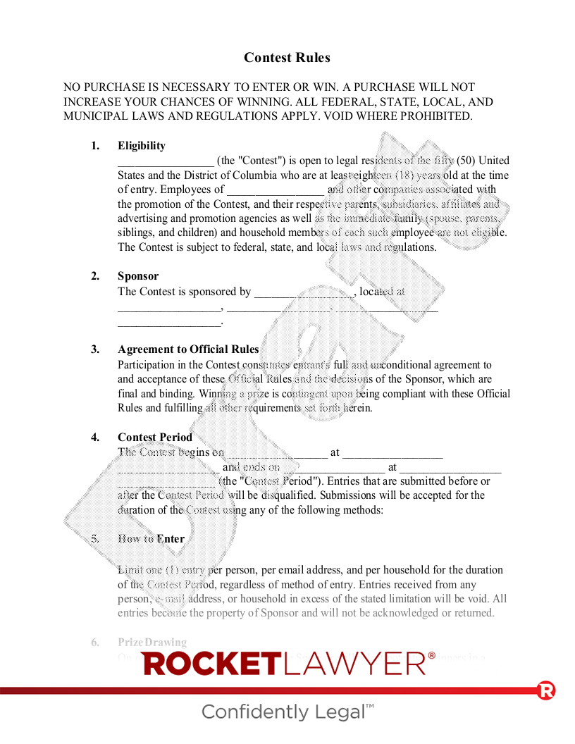 Free Contest Rules: Make &amp;amp; Download - Rocket Lawyer for Contest Rules Sample Template