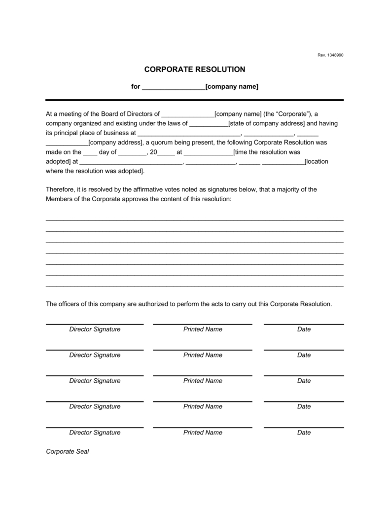 Free Corporate Resolution Template | Pdf &amp;amp; Word in Board Resolutions Template Sample