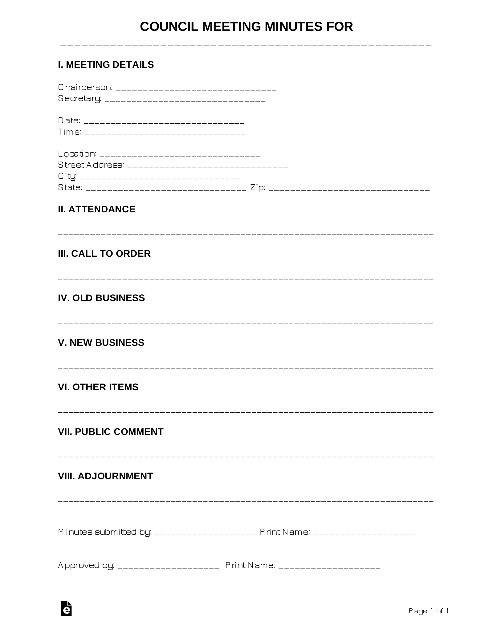 Free Council Meeting Minutes Template | Sample - Pdf | Word – Eforms throughout Board Minutes Sample Template