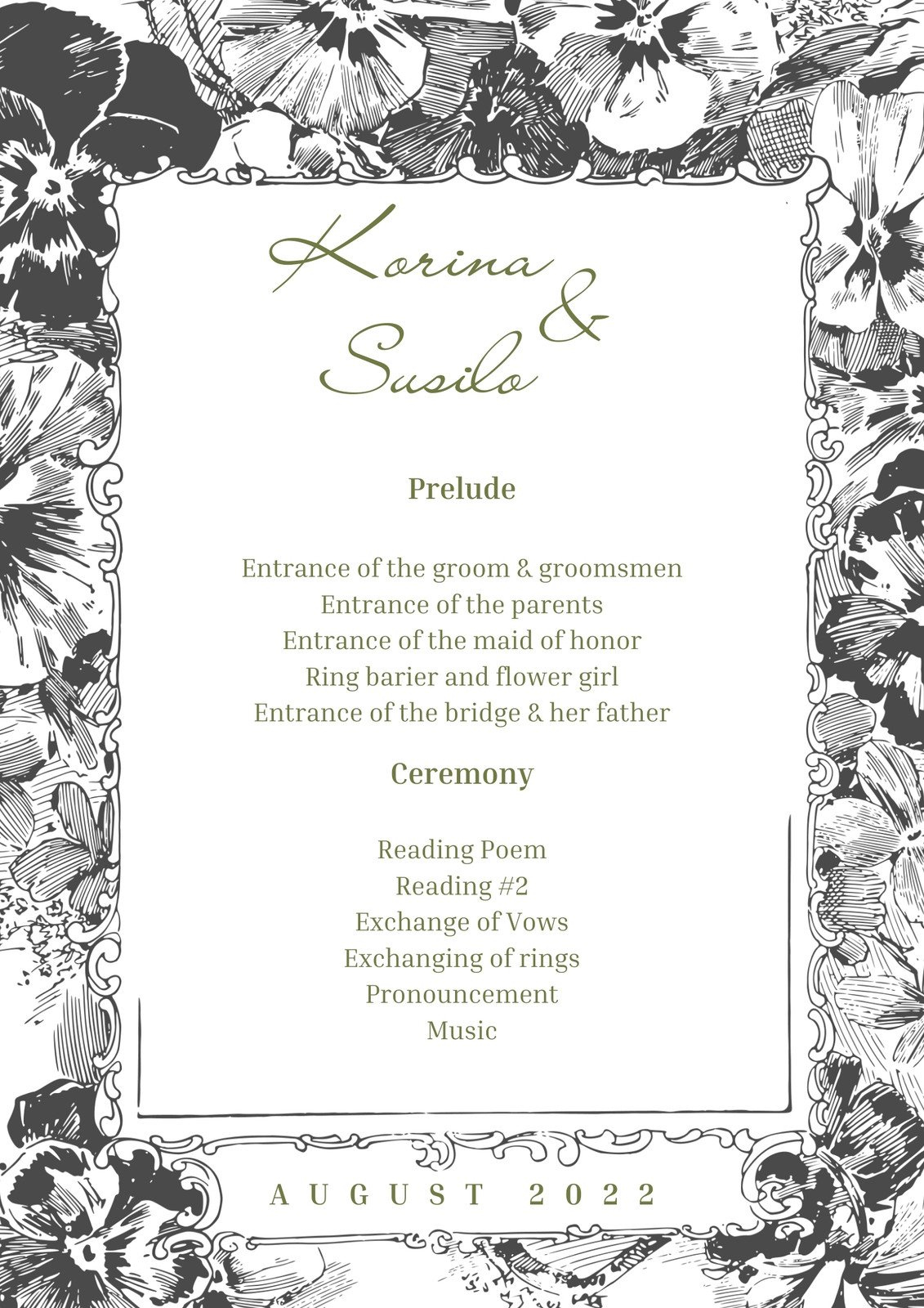 Free, Custom Printable Wedding Program Templates | Canva pertaining to Free Sample Wedding Programs Templates