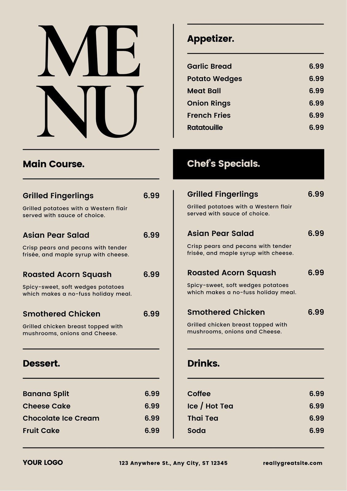 Free, Customizable, Delectable Cafe Menu Templates | Canva in Menu Sample Template