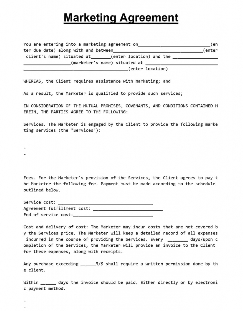 Free Customizable Marketing Agreement Template intended for Sample Advertising Contract Template