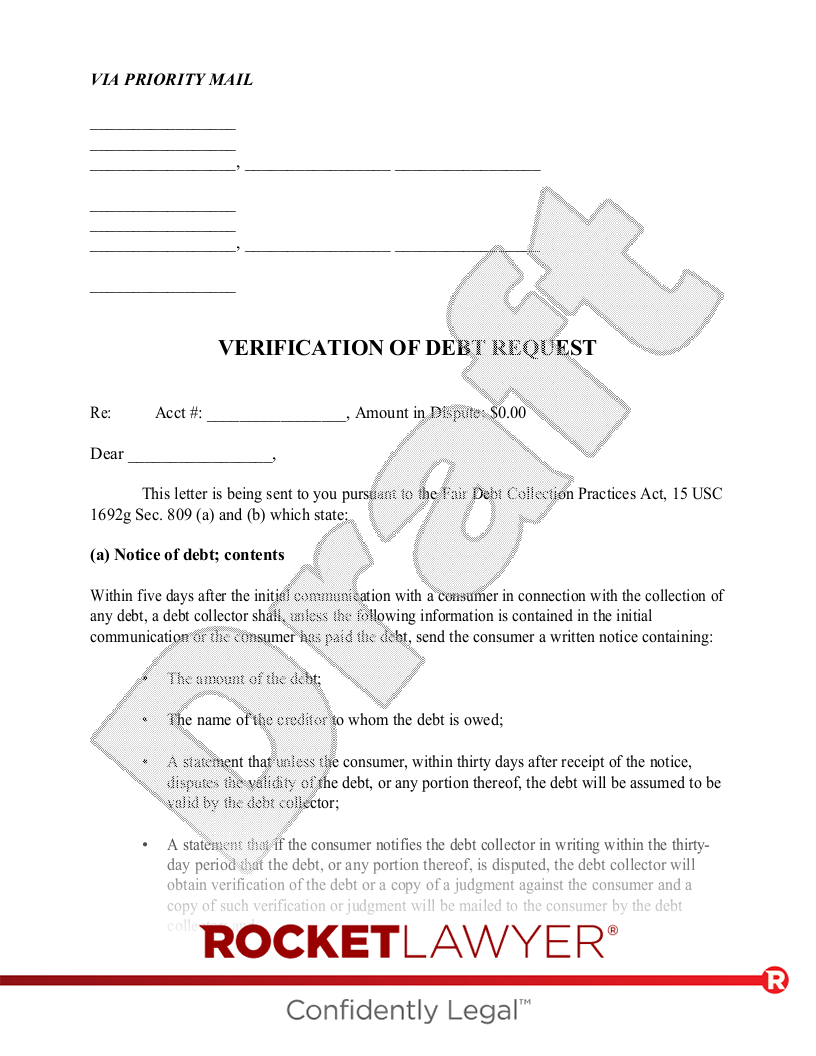 Free Debt Validation Letter: Make &amp;amp; Download - Rocket Lawyer pertaining to Debt Validation Letter Sample Template