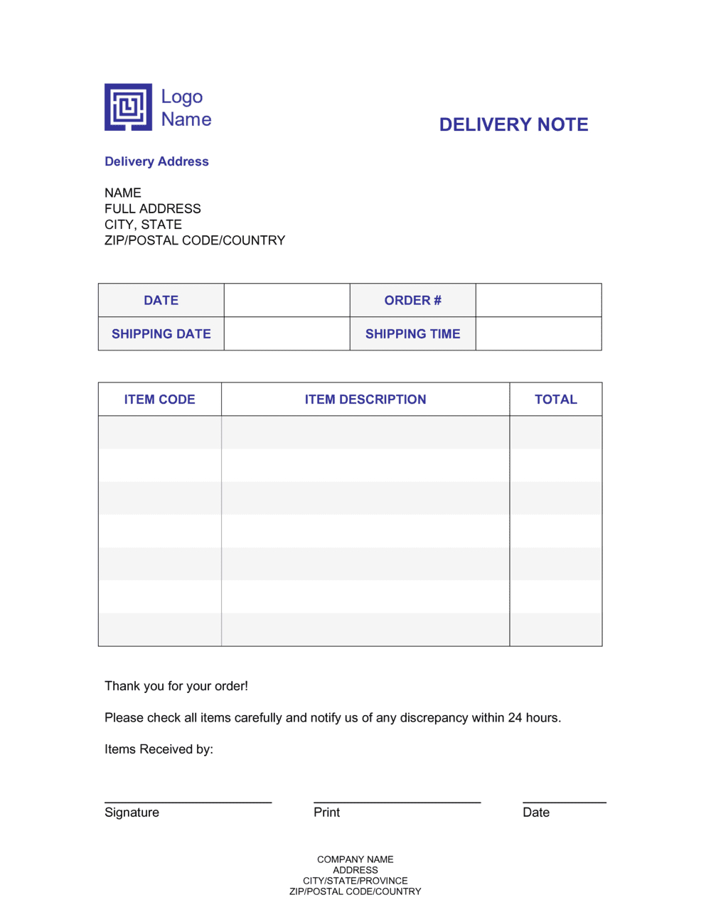 Free Delivery Note Template 2024 [Download .Docx] | Business In A Box™ pertaining to Delivery Note Sample Template