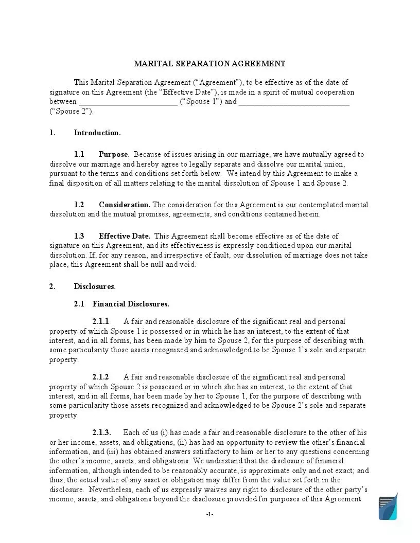 Free Divorce (Marital) Settlement Agreement Template inside Divorce Agreement Template Sample