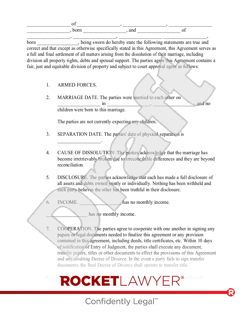 Free Divorce Settlement Agreement - Rocket Lawyer pertaining to Divorce Agreement Template Sample