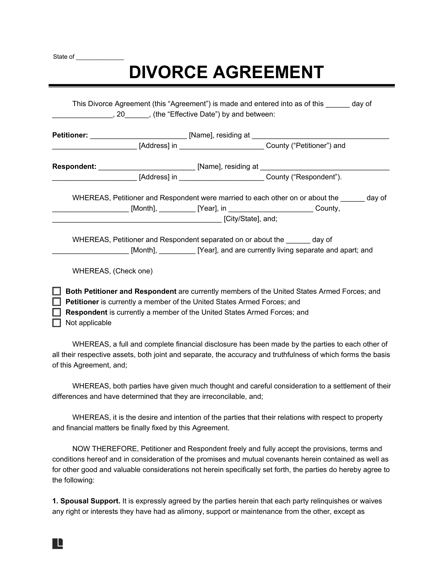 Free Divorce Settlement Agreement Template | Pdf &amp;amp; Word intended for Divorce Petition Sample Template