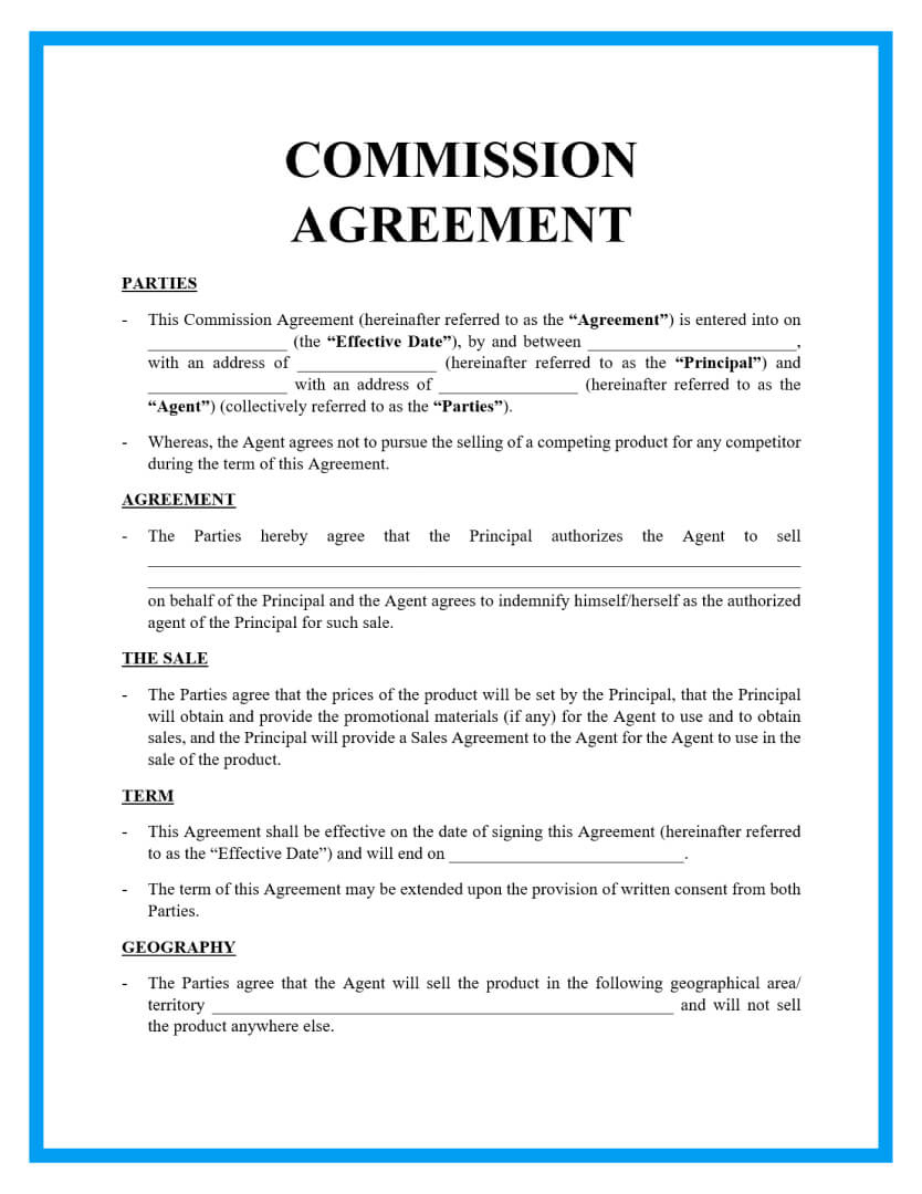 Free Downloadable Commission Agreement Template for Sales Commission Agreement Template Sample