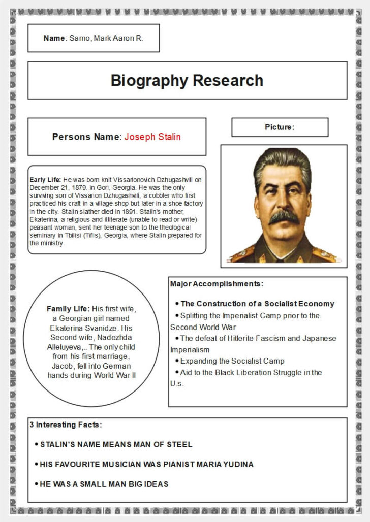 Student Biography Template Sample