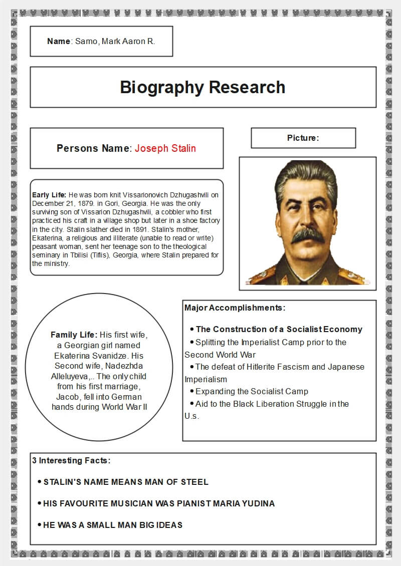 Student Biography Template Sample | Template Samples