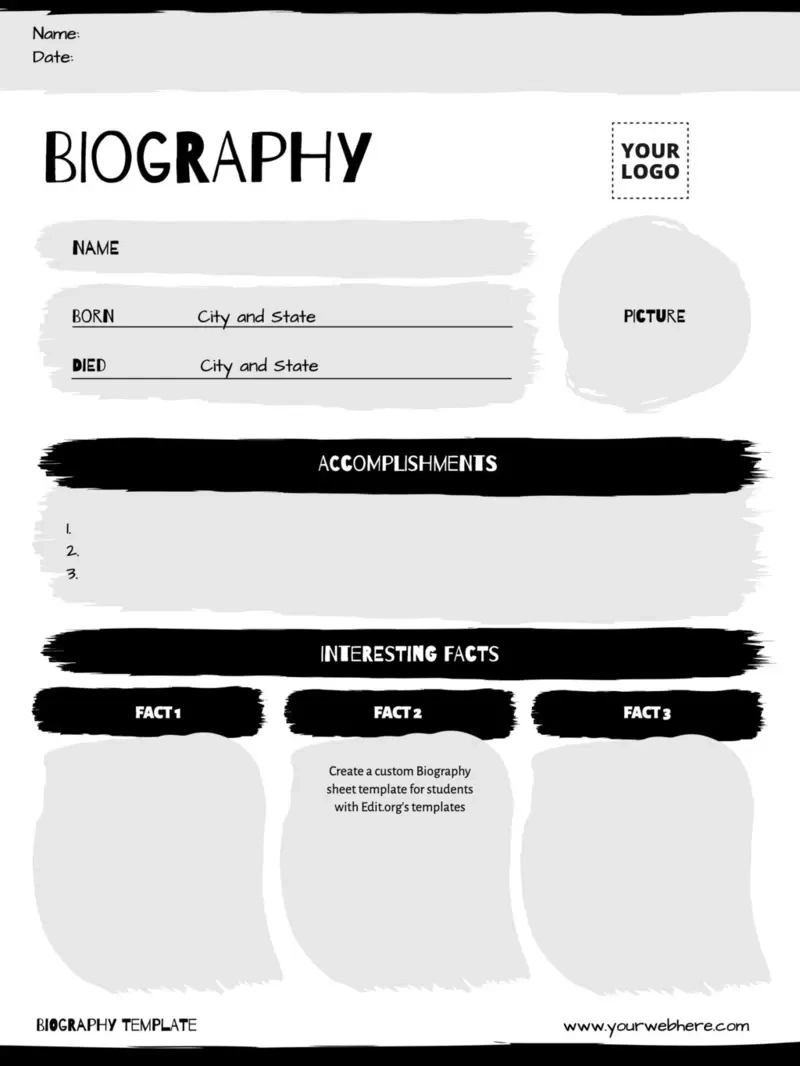 Free Editable Biography Templates intended for Student Biography Template Sample