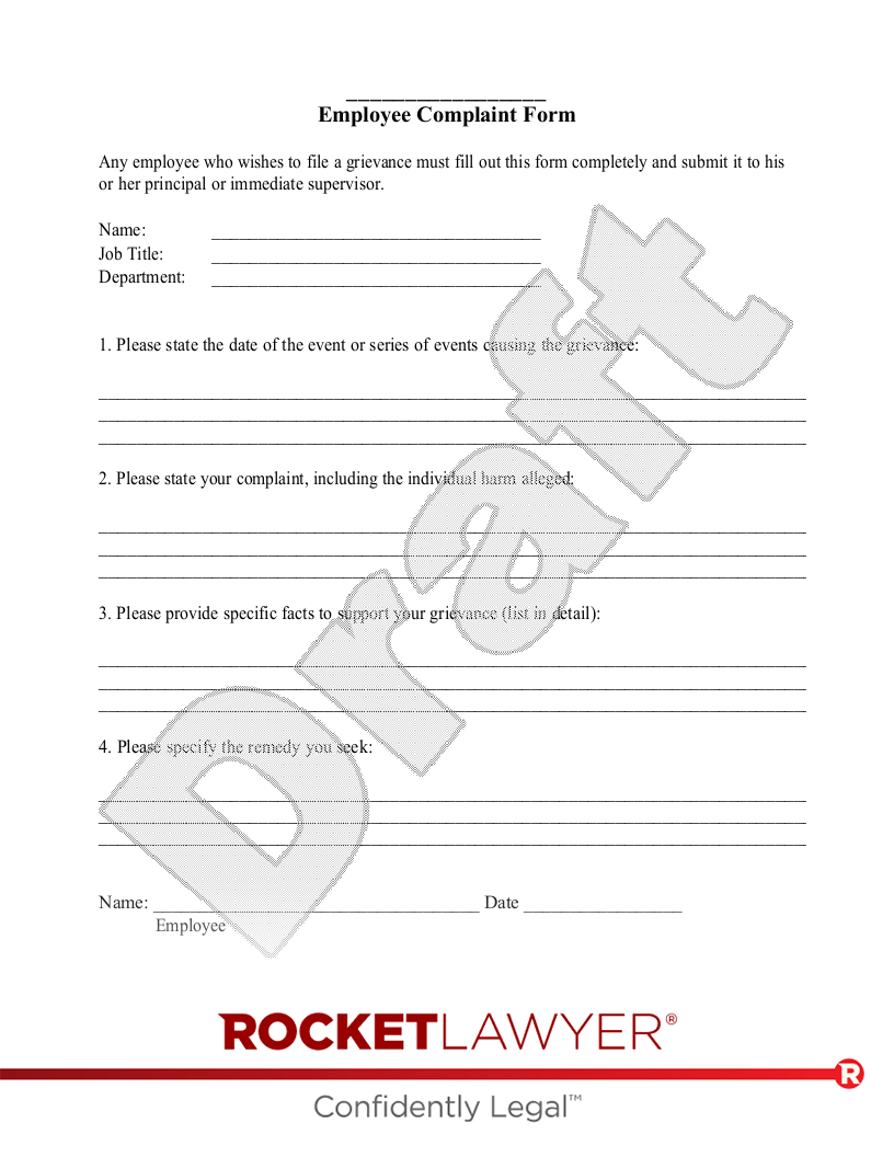 Free Employee Complaint Form &amp;amp; Faqs - Rocket Lawyer pertaining to Employee Complaint Form Sample Template