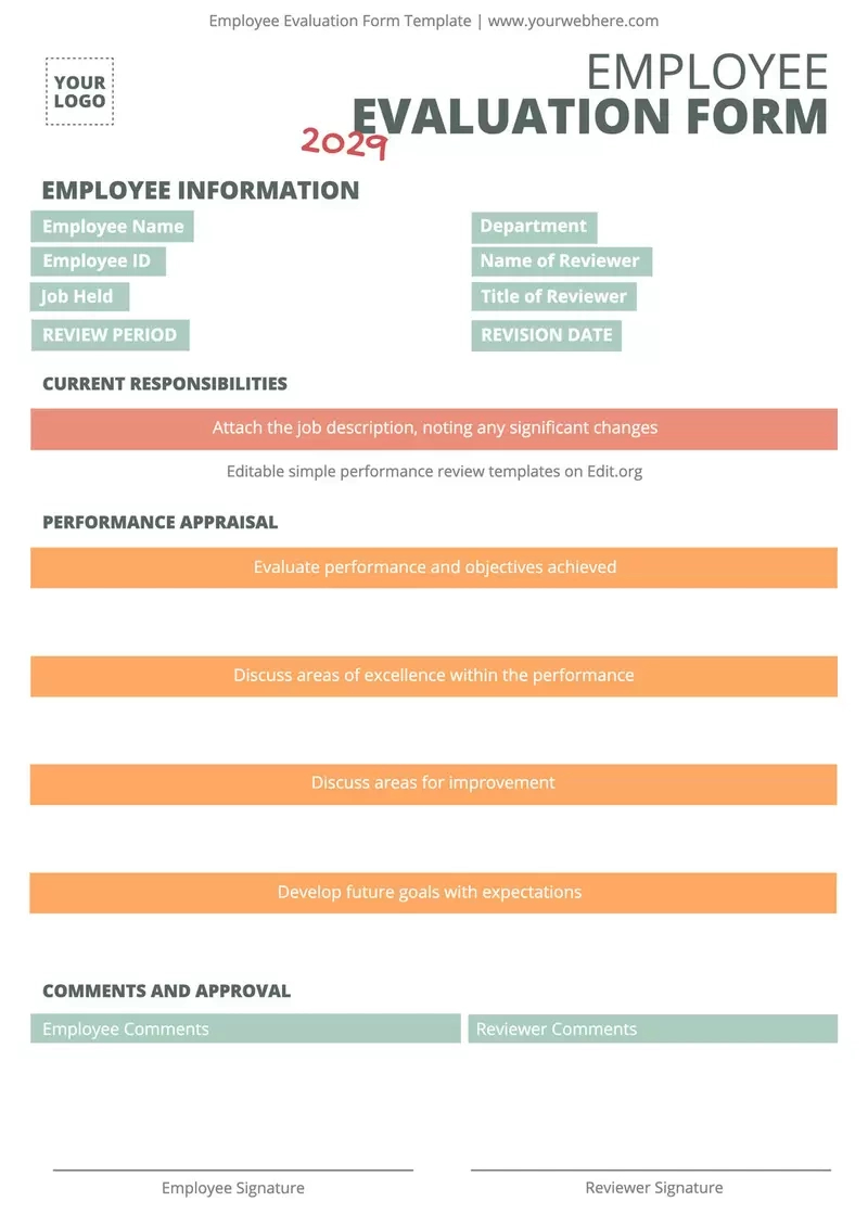 Free Employee Performance Review Templates for Employee Performance Evaluation Template Sample