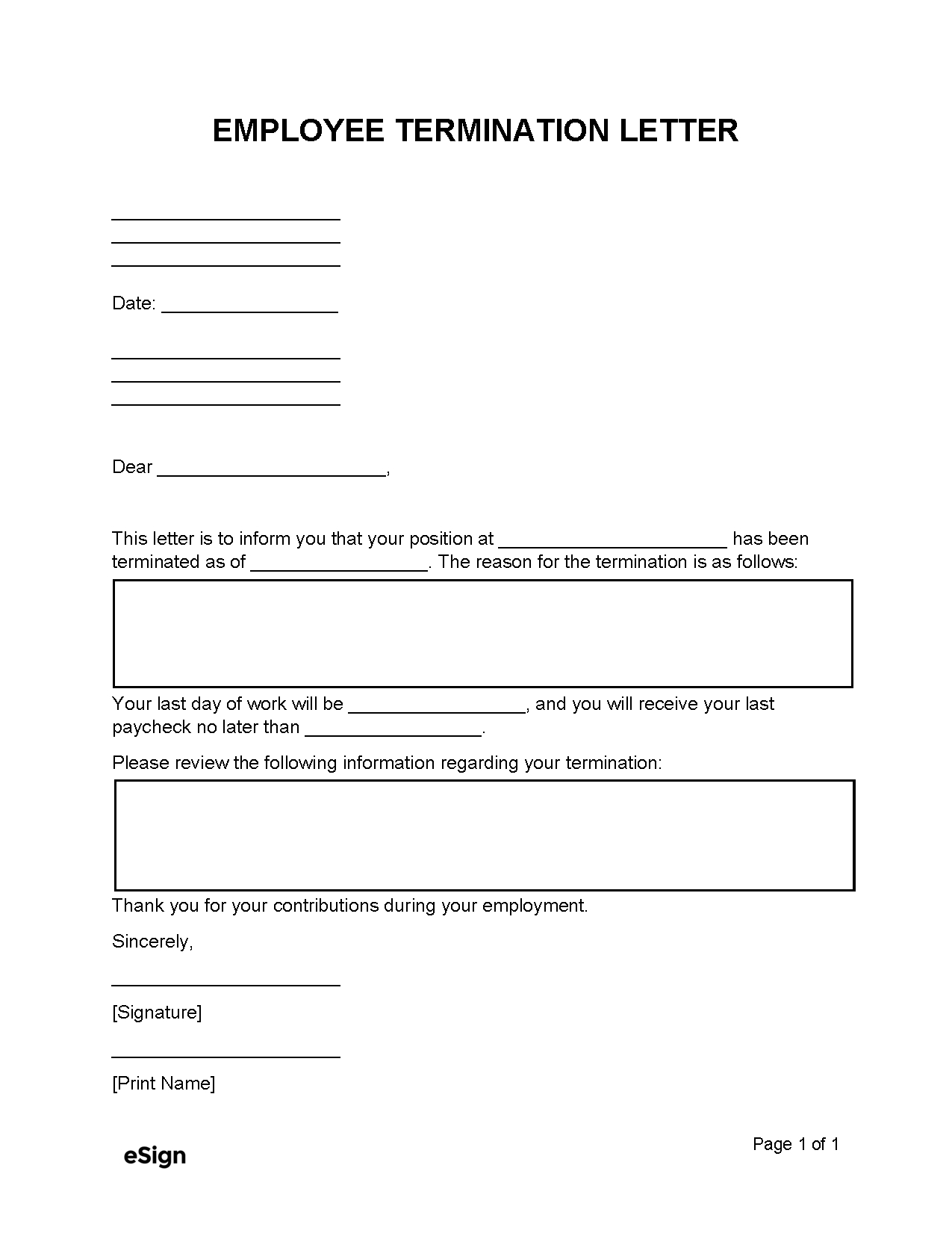 Free Employee Termination Letter | Pdf | Word pertaining to Separation Letter from Employer Sample Template