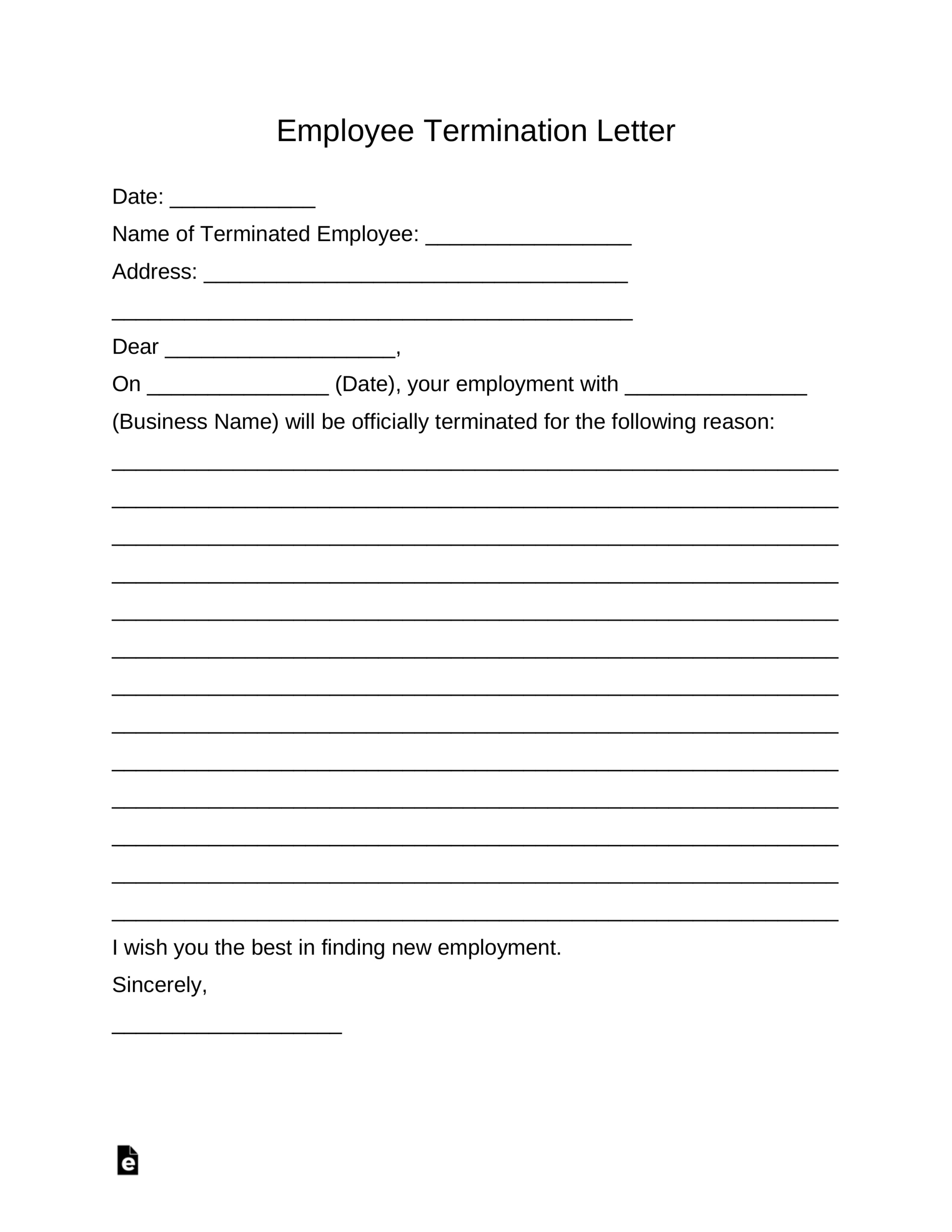 Free Employee Termination Letter Template - Pdf | Word – Eforms regarding Termination Letter Template Sample