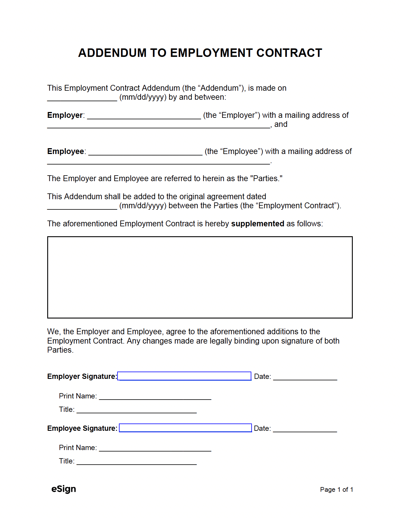 Free Employment Contract Addendum Template | Pdf | Word pertaining to Addendum Sample Template