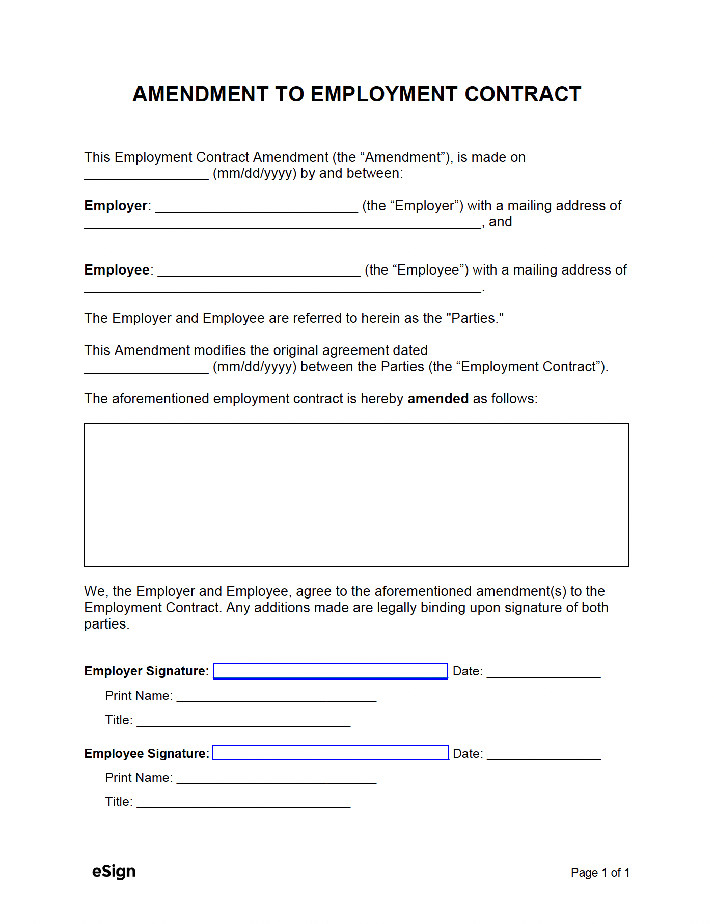 Free Employment Contract Amendment Template | Pdf | Word throughout Contract Amendment Template Sample