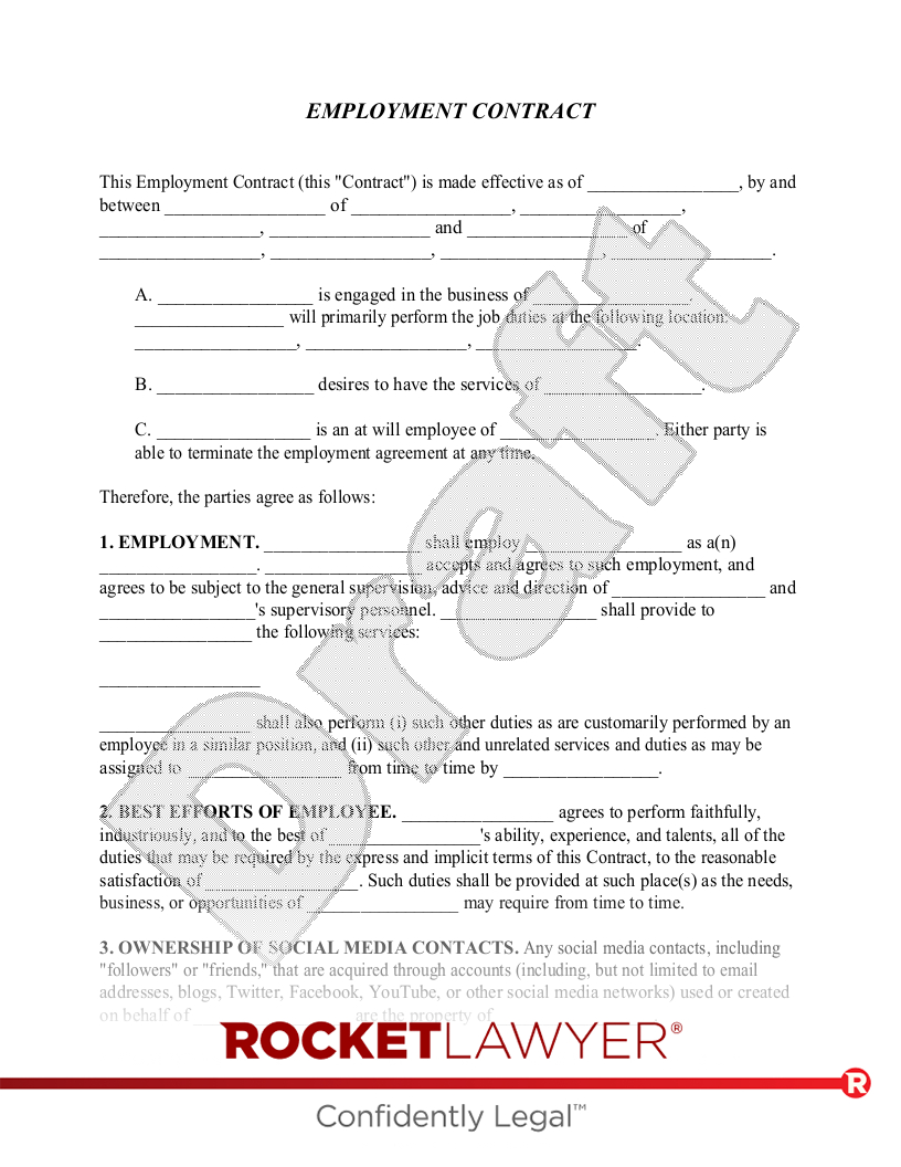 Free Employment Contract Template &amp;amp; Faqs - Rocket Lawyer intended for Employment Contract Agreement Template Sample