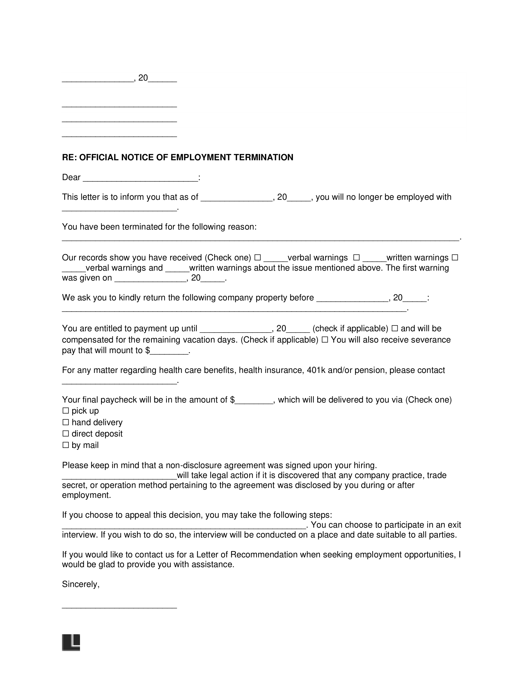 Free Employment Termination Letter Template | Pdf &amp;amp; Word intended for Separation Letter from Employer Sample Template