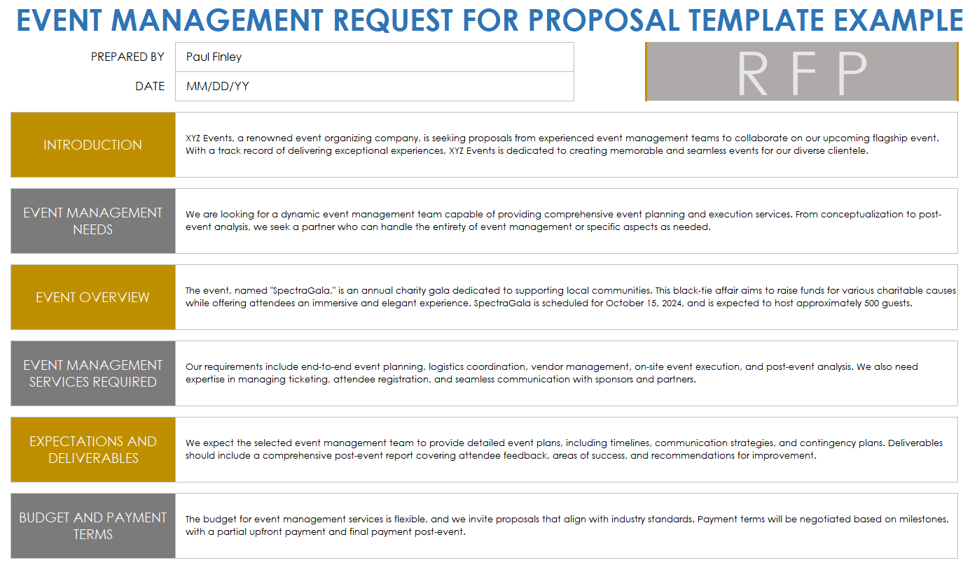 Free Event Request For Proposal (Rfp) Templates with regard to Event Planning Proposal Sample Template