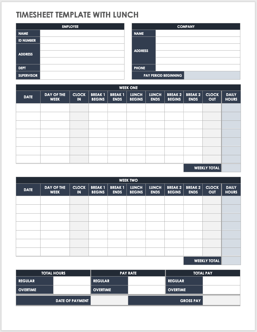 Free Excel Timesheet Templates | Smartsheet pertaining to Time Cards Sample Template