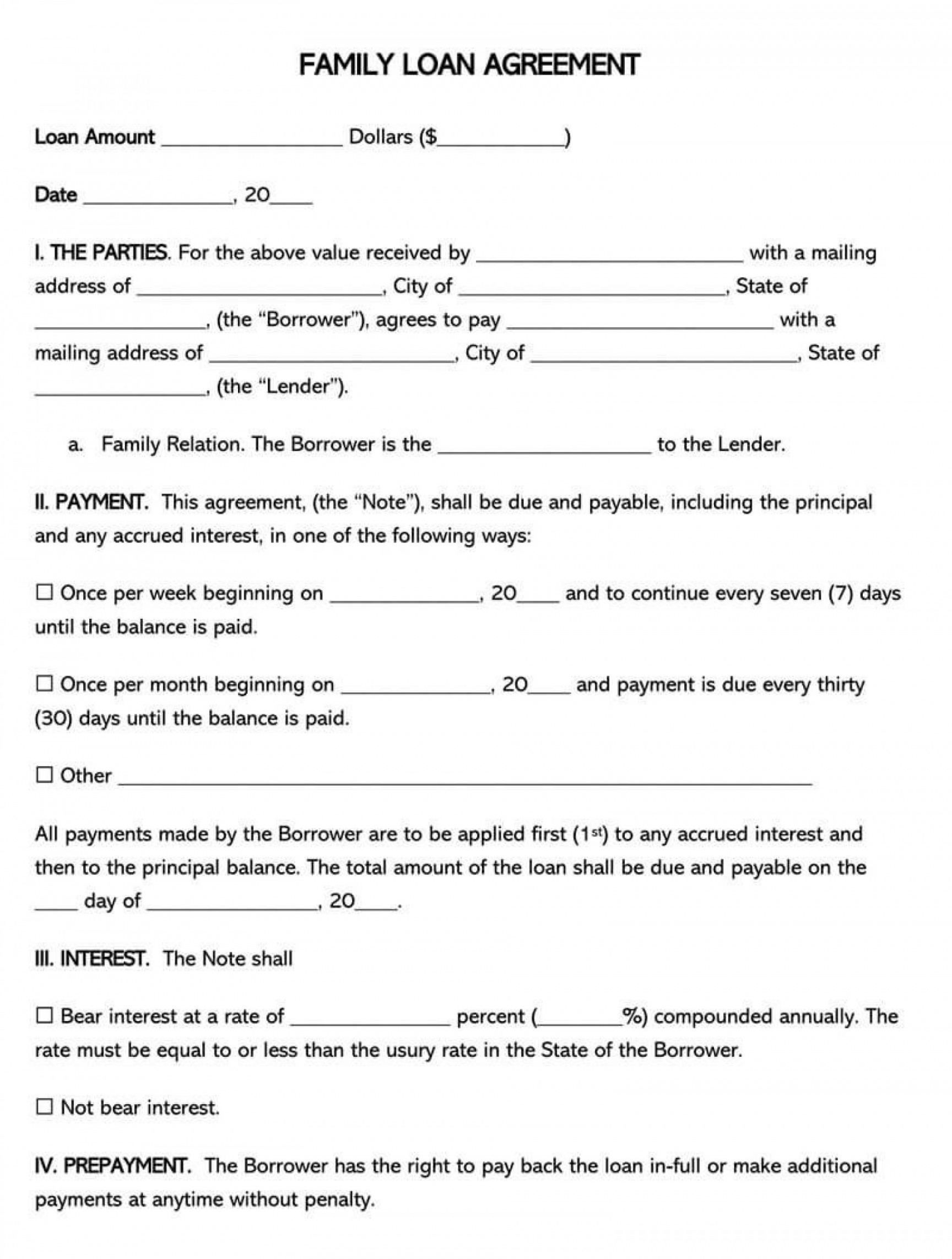 Free Family Loan Agreement Template ~ Addictionary Family for Family Loan Agreement Sample Template