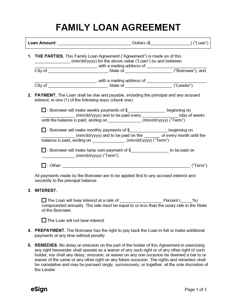 Free Family Loan Agreement Template | Pdf | Word intended for Family Loan Agreement Sample Template