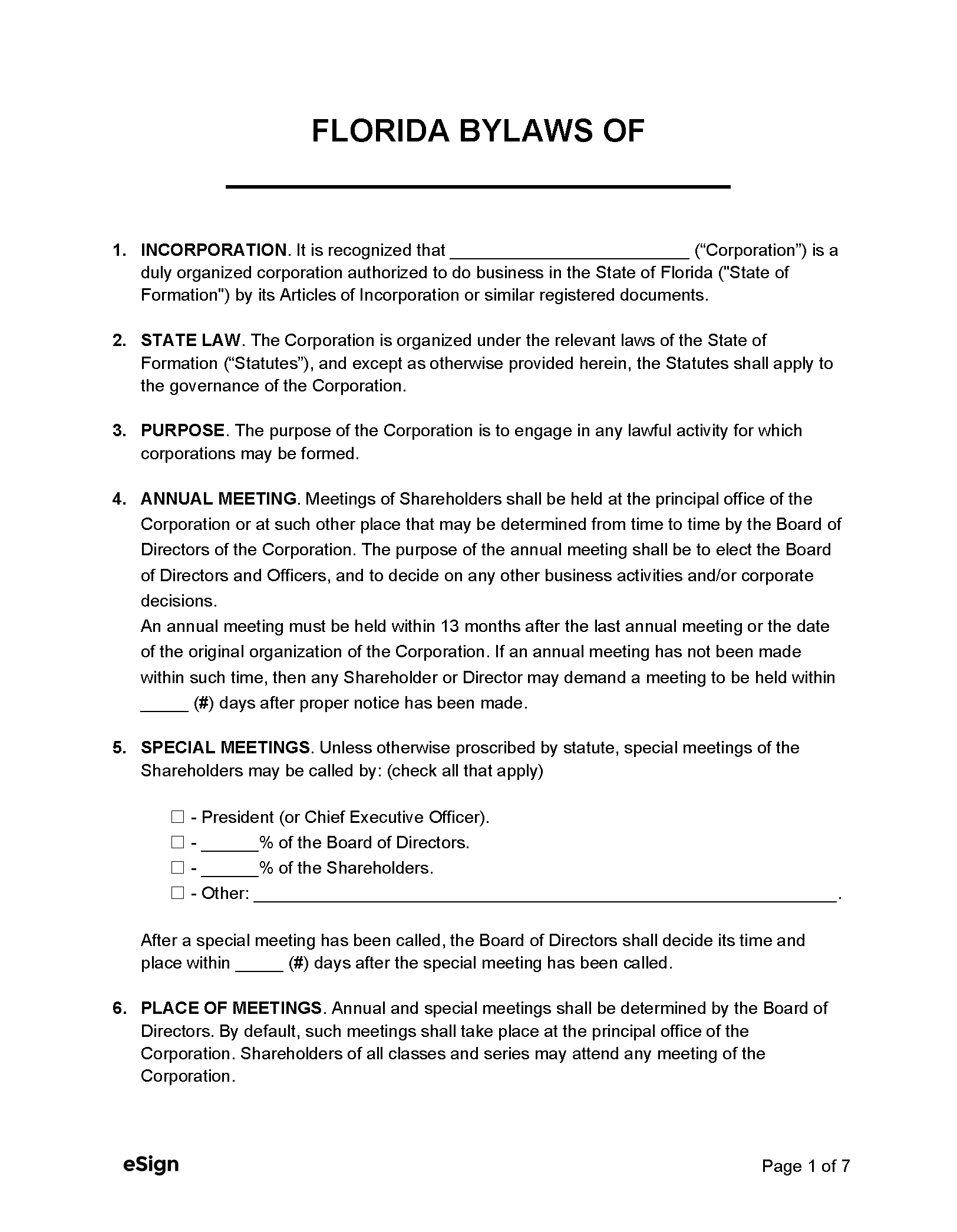 Free Florida Corporate Bylaws Template | Pdf | Word in Sample Corporate Bylaws Template