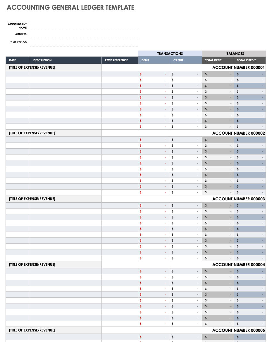 Free General Ledger Templates | Smartsheet for Bookkeeping Sample Template