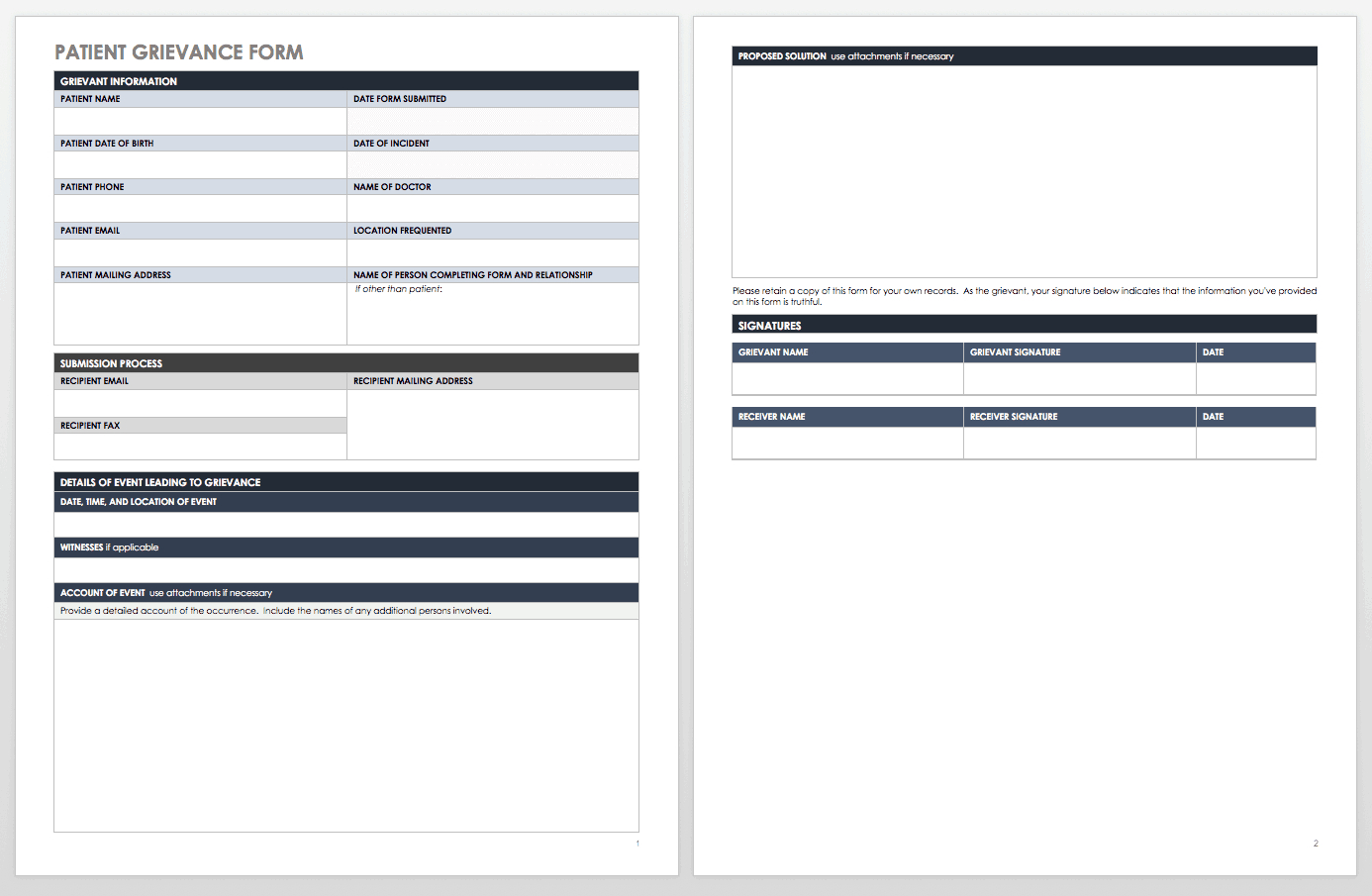 Free Grievance Form Templates | Smartsheet throughout Employee Complaint Form Sample Template