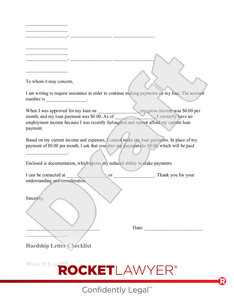 Free Hardship Letter Template &amp;amp; Faqs - Rocket Lawyer for Hardship Letter Template Sample