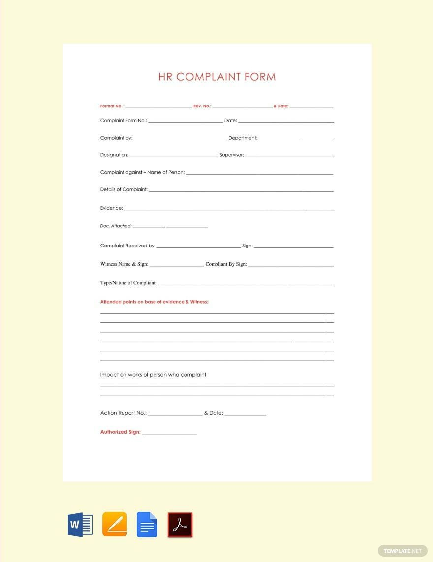 Free Hr Complaint Templates - Download In Word, Google Docs, Pdf with regard to HR Forms Sample Templates