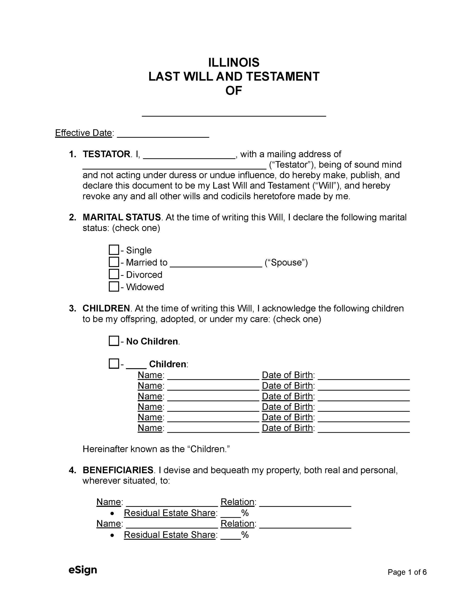 Free Illinois Last Will And Testament Template | Pdf | Word regarding Illinois Sample Will Template