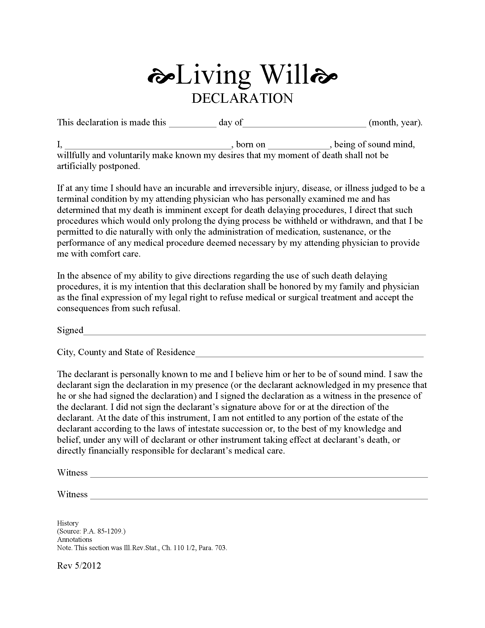 Free Illinois Living Will Form | Pdf pertaining to Illinois Sample Will Template