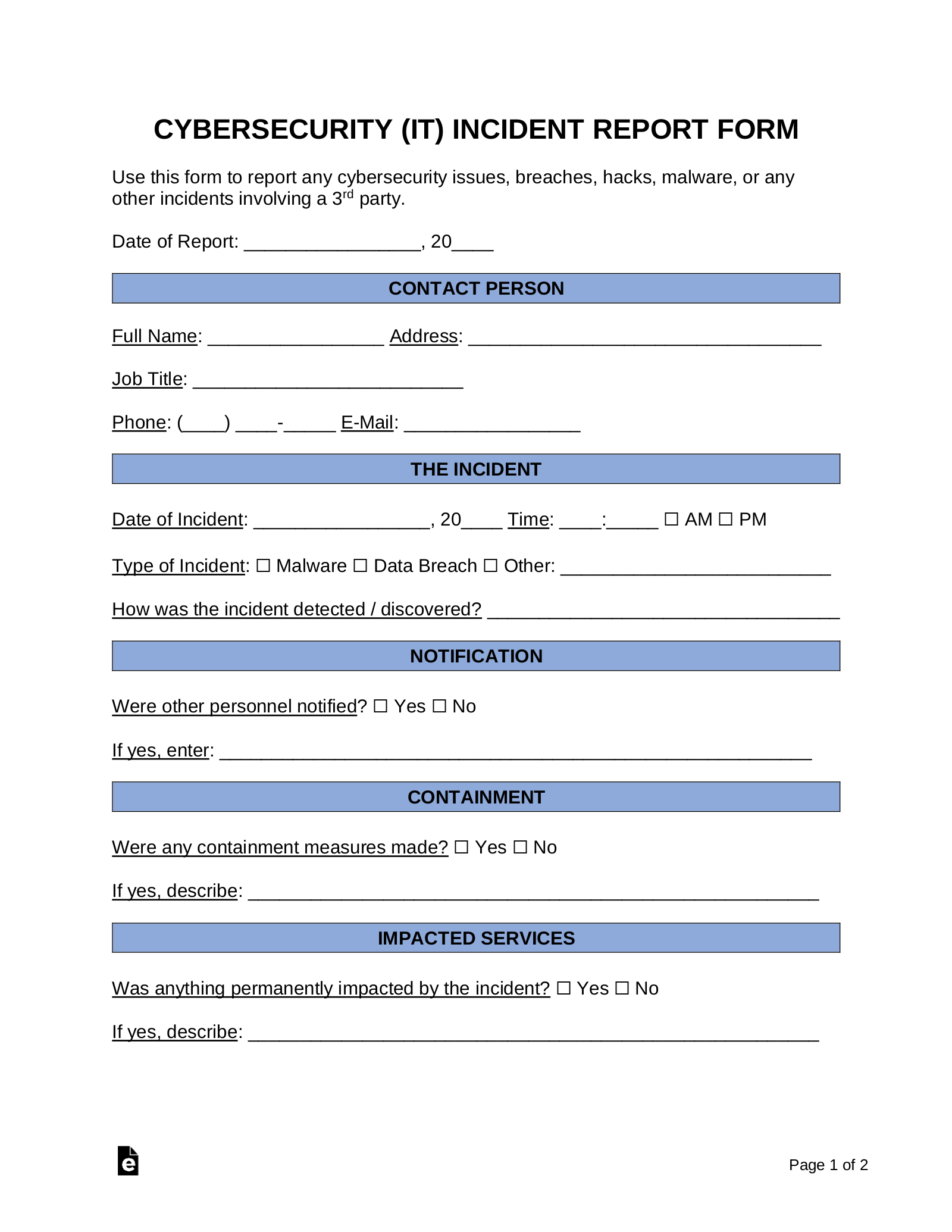 Free Incident Report Templates (18) | Sample - Pdf | Word – Eforms within Incident Report Form Sample Templates